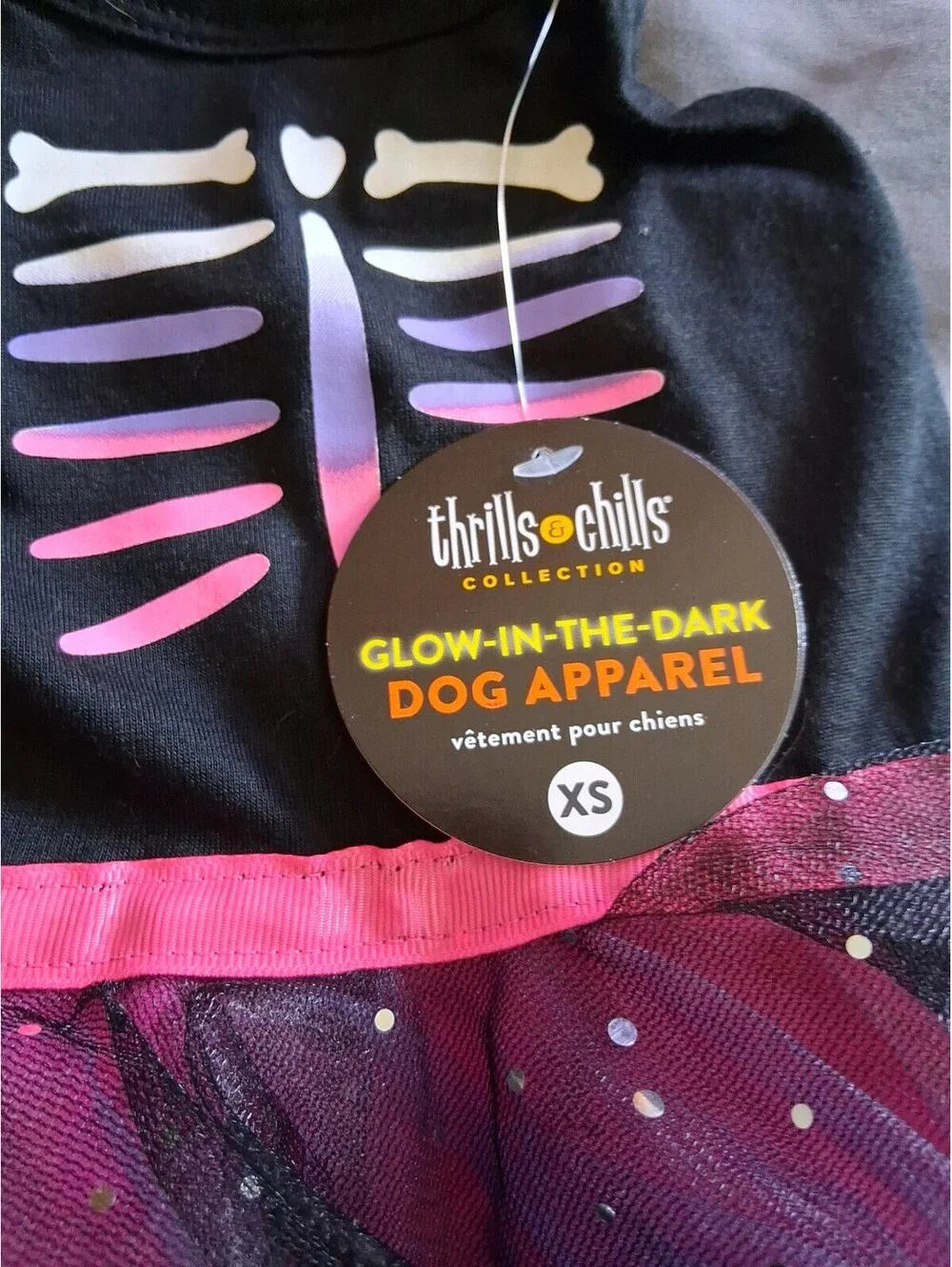 Dress For Girl Dog XS Halloween Tutu Glow In Dark Costume NWT Skeleton C2